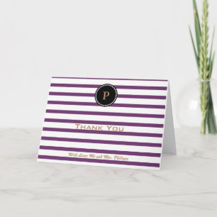 Personlig Lila stripe Monogram Tack Kort