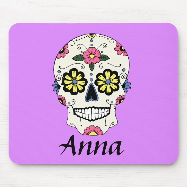 Personlig Lila Sugar Skull Mus Pad Musmatta (Framsidan)