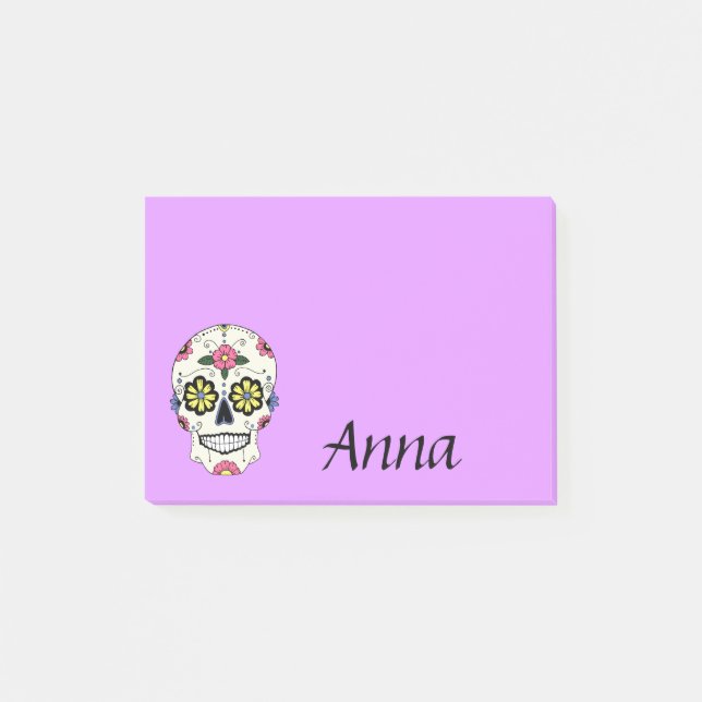 Personlig Lila Sugar Skull Post IT Notes Post-it Block (Framsida)