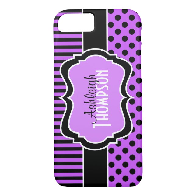 Personlig Lila, Svartstripe Polka dots Case-Mate iPhone Skal (Baksida)