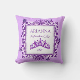 Personlig lila tiara & fjärilar souvenir kudde