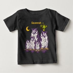 Personlig Lila Uggla Måne och stjärnor T Shirt