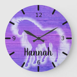 Personlig Lila Unicorn Rund Klocka