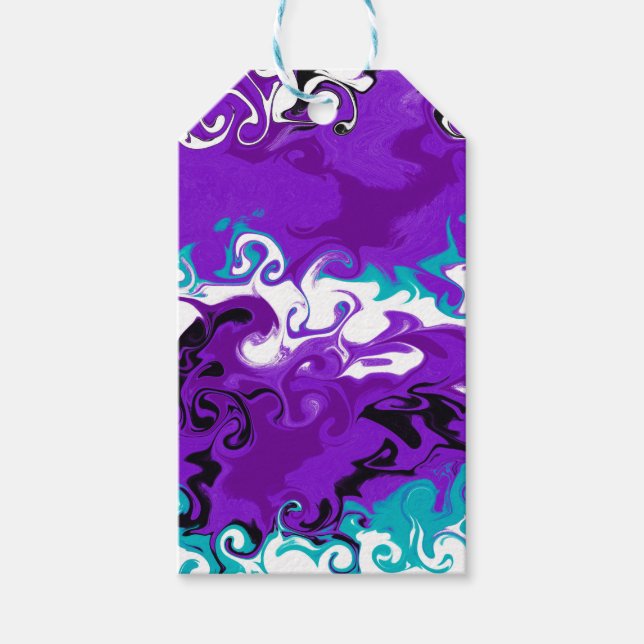 Personlig Lila Vågar Fluid Art Birthday Presentetikett (Framsidan)