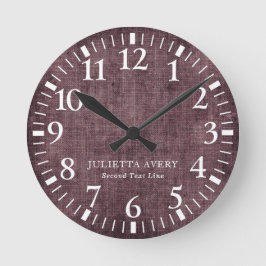 Personlig Lila Vin Linen Struktur Rund Klocka