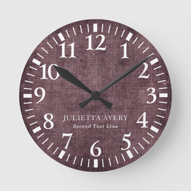 Personlig Lila Vin Linen Struktur Rund Klocka (Framsida)