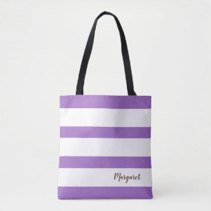 Personlig Lila & Vitstripe Tote Bag Tygkasse