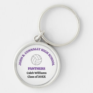 Personlig lila volleybollspelare på gymnasiet rund silverfärgad nyckelring