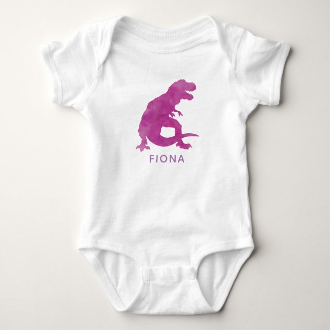 Personlig Lila Watercolor Dinosaur Flicka T Shirt (Framsida)