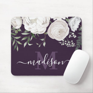 Personlig Lila White Blommigt Namn Monogram Musmatta