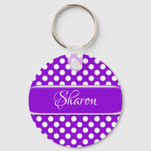 Personlig Lila White Polka Dot Keychain Nyckelring
