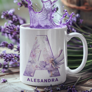 Personlig Lilac Fairy Monogram A Kaffemugg