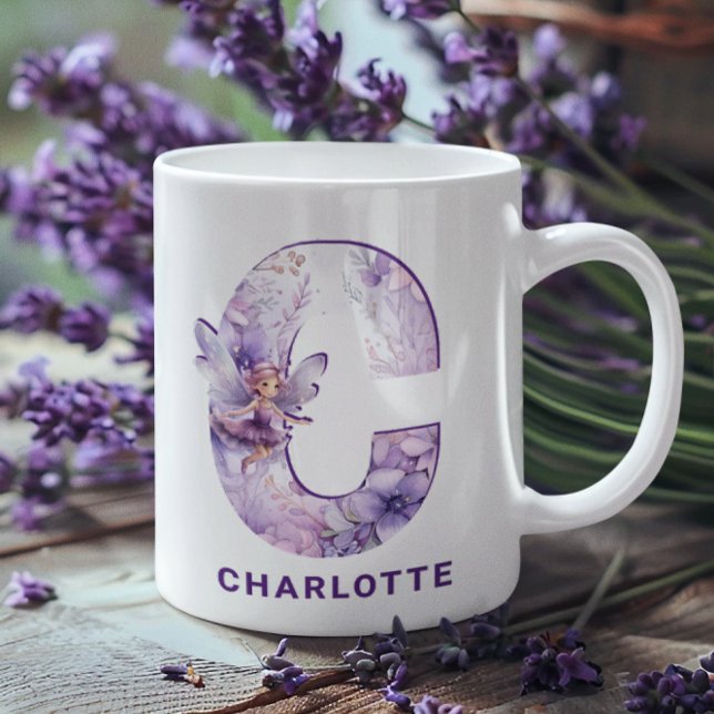 Personlig Lilac Fairy Monogram C Kaffemugg (Personalized Lilac Fairy Monogram C Coffee Mug)