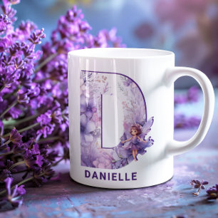 Personlig Lilac Fairy Monogram D Kaffemugg