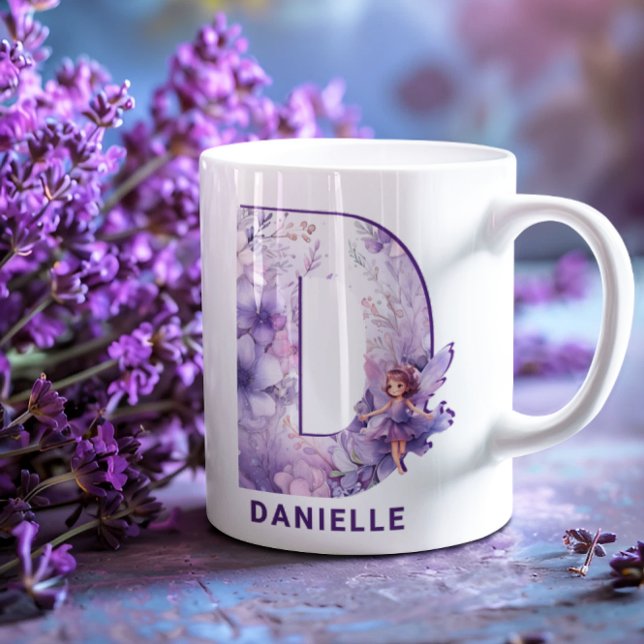 Personlig Lilac Fairy Monogram D Kaffemugg (Personalized Lilac Fairy Monogram D Coffee Mug)