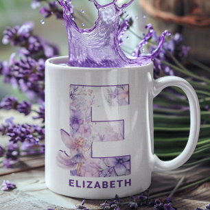 Personlig Lilac Fairy Monogram E Kaffemugg