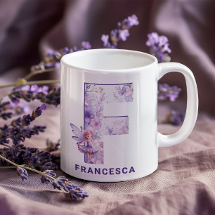 Personlig Lilac Fairy Monogram F Kaffemugg