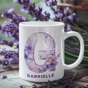 Personlig Lilac Fairy Monogram G Kaffemugg