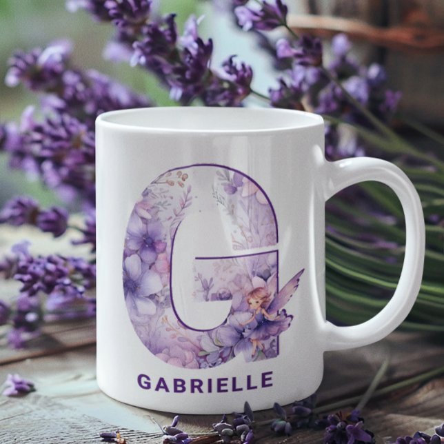 Personlig Lilac Fairy Monogram G Kaffemugg (Personalized Lilac Fairy Monogram G Coffee Mug)