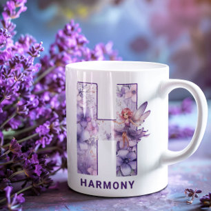 Personlig Lilac Fairy Monogram H Kaffemugg