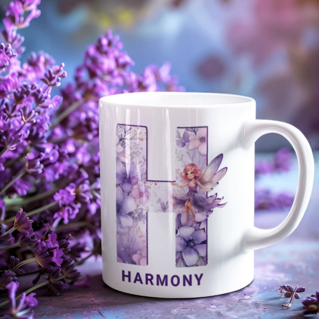 Personlig Lilac Fairy Monogram H Kaffemugg (Personalized Lilac Fairy Monogram H Coffee Mug)