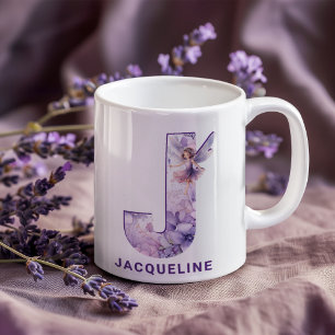 Personlig Lilac Fairy Monogram J Kaffemugg