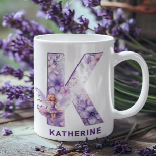 Personlig Lilac Fairy Monogram K Kaffemugg