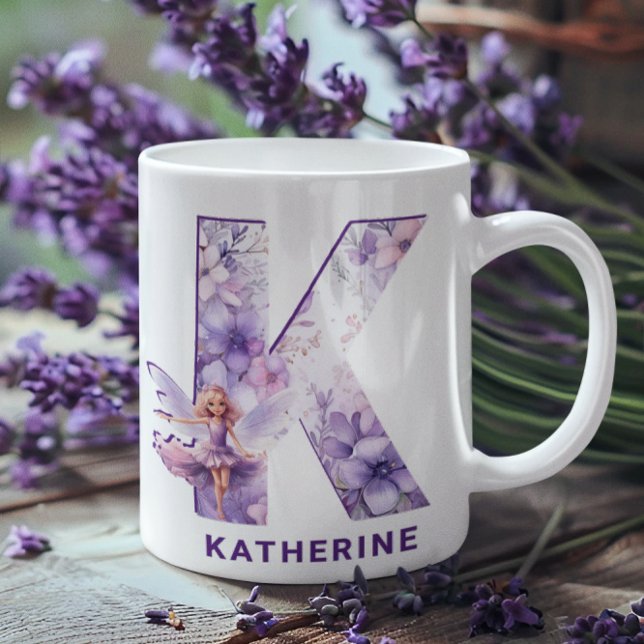 Personlig Lilac Fairy Monogram K Kaffemugg (Personalized Lilac Fairy Monogram K Coffee Mug)