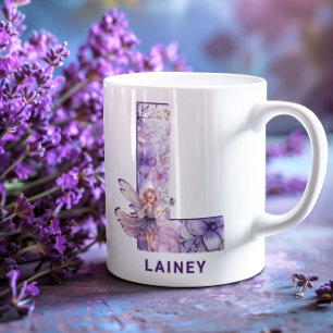 Personlig Lilac Fairy Monogram L Kaffemugg