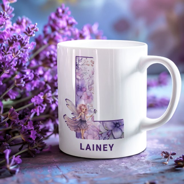 Personlig Lilac Fairy Monogram L Kaffemugg (Personalized Lilac Fairy Monogram L Coffee Mug)