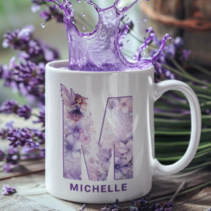 Personlig Lilac Fairy Monogram M Kaffemugg