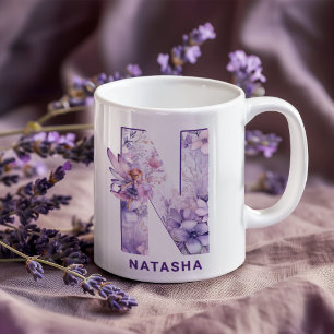 Personlig Lilac Fairy Monogram N Kaffemugg