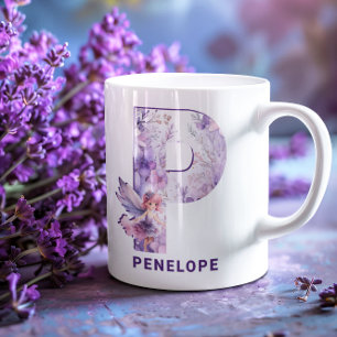 Personlig Lilac Fairy Monogram P Kaffemugg