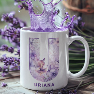 Personlig Lilac Fairy Monogram U Kaffemugg