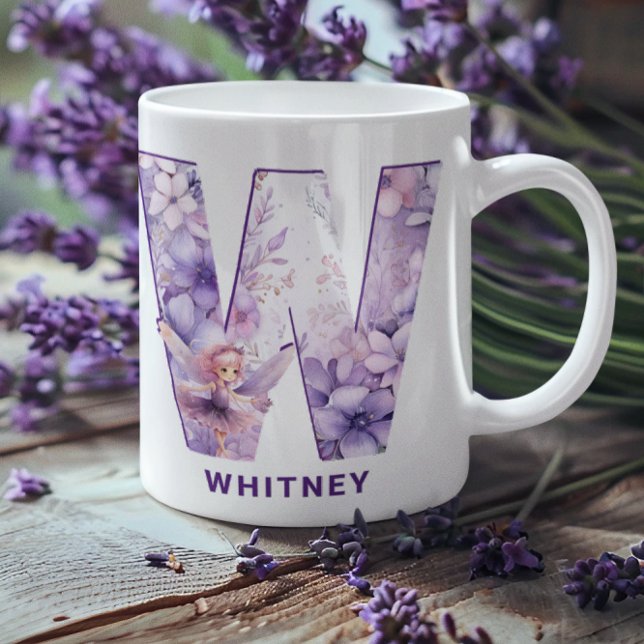 Personlig Lilac Fairy Monogram W Kaffemugg (Personalized Lilac Fairy Monogram W Coffee Mug)