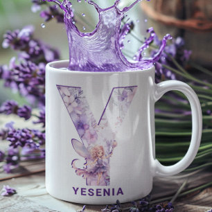 Personlig Lilac Fairy Monogram Y Kaffemugg