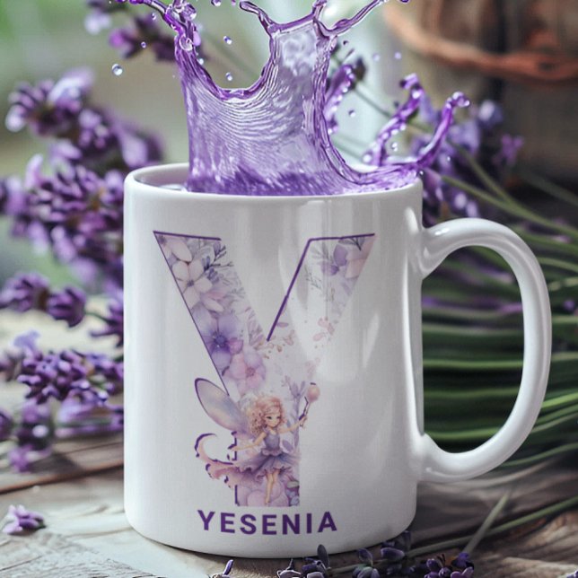 Personlig Lilac Fairy Monogram Y Kaffemugg (Personalized Lilac Fairy Monogram Y Coffee Mug)