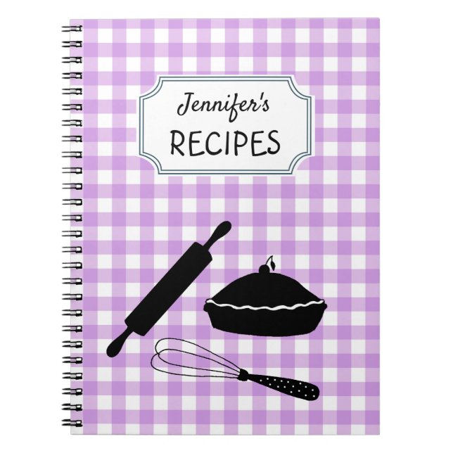 Personlig Lilac Gingham Play Mönster Recipe Anteckningsbok (Framsidan)