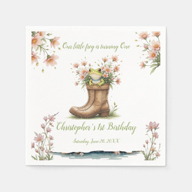 Personlig lille Froggie 1:a födelsedag party Pappersservett (Framsidan)