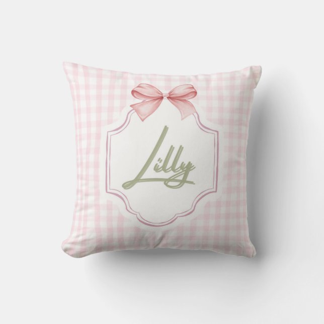 Personlig Lilly Flicka Nursery Bow&Gingham Kudde (Framsida)