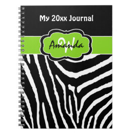 Personlig Lime Black White Zebra Rand Journal Anteckningsbok