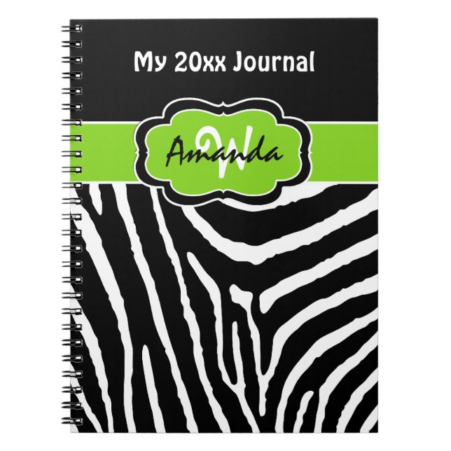 Personlig Lime Black White Zebra Rand Journal Anteckningsbok (Framsidan)