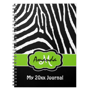 Personlig Lime Black White Zebra Rand Journal Anteckningsbok