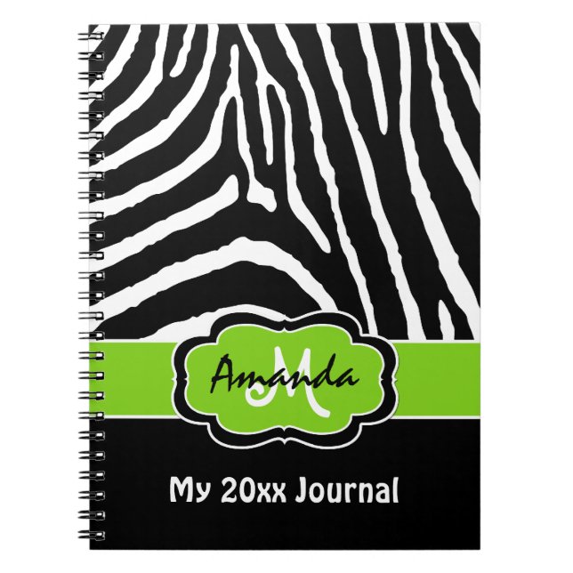 Personlig Lime Black White Zebra Rand Journal Anteckningsbok (Framsidan)
