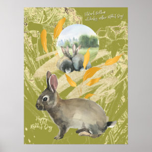 Personlig Lime Collage Watercolor Rabbit Poster