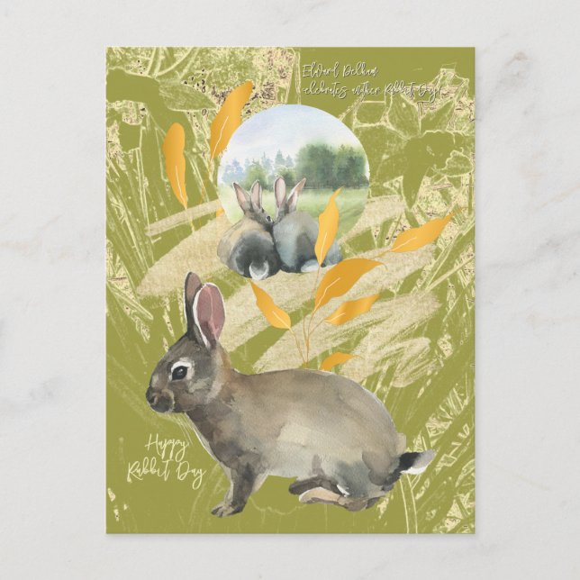 Personlig Lime Collage Watercolor Rabbit Vykort (Framsida)