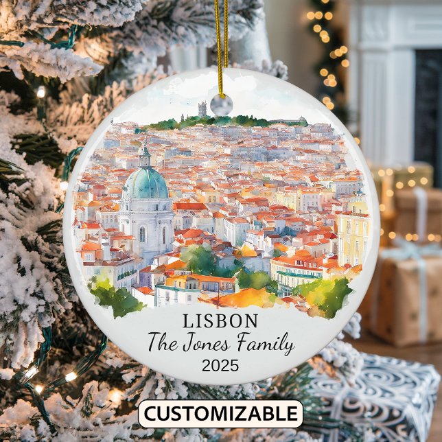 Personlig Lissabon Ornament, Portugal Gift Julgransprydnad Keramik (Skapare uppladdad)