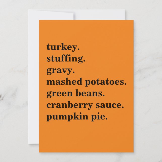 Personlig lista över Thanksgiving-måltid Julkort (Framsida)