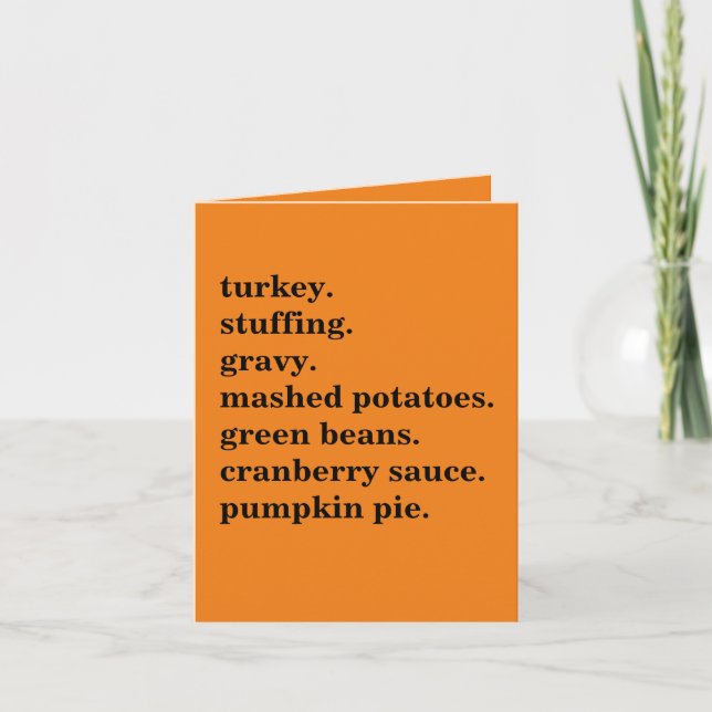 Personlig lista över Thanksgiving-måltid Tack Kort (Framsida)