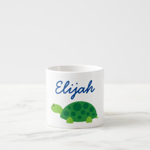 Personlig liten barnmugg med grön sköldpadda espressomugg